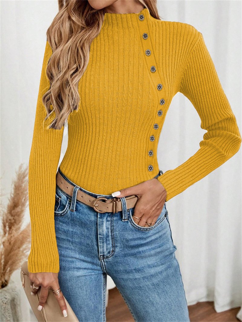 Turtleneck Long Sleeve Plain Regular Micro-Elasticity Loose Blouse For Women