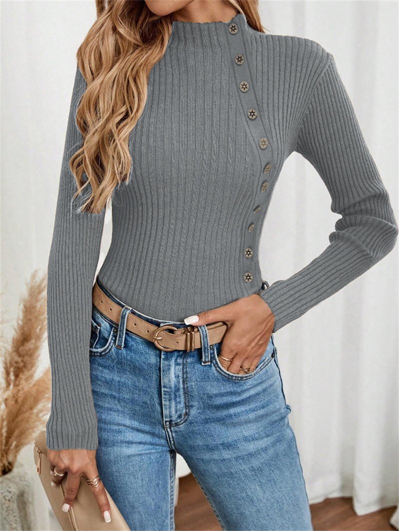 Turtleneck Long Sleeve Plain Regular Micro-Elasticity Loose Blouse For Women