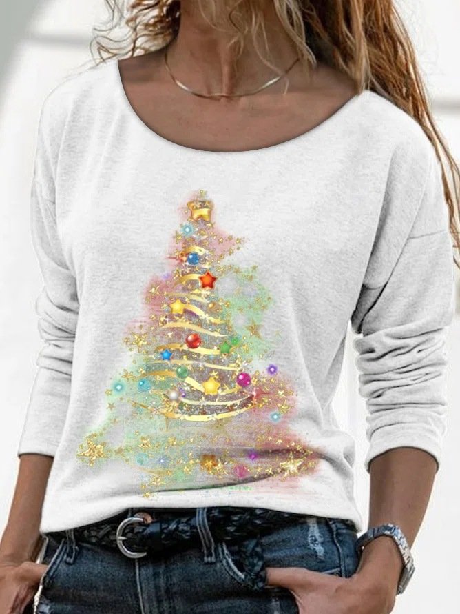 Casual Christmas Crew Neck Long Sleeve T-shirt