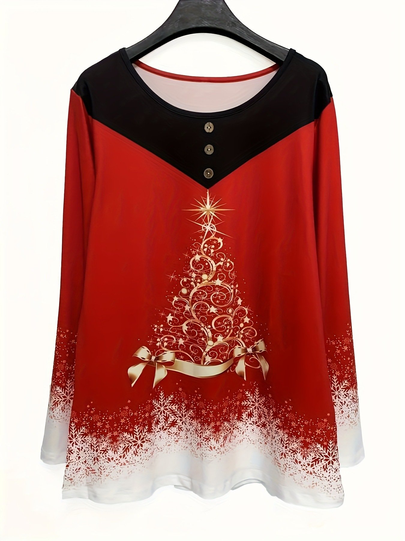 Crew Neck Long Sleeve Christmas Regular Micro-Elasticity Loose Blouse For Women