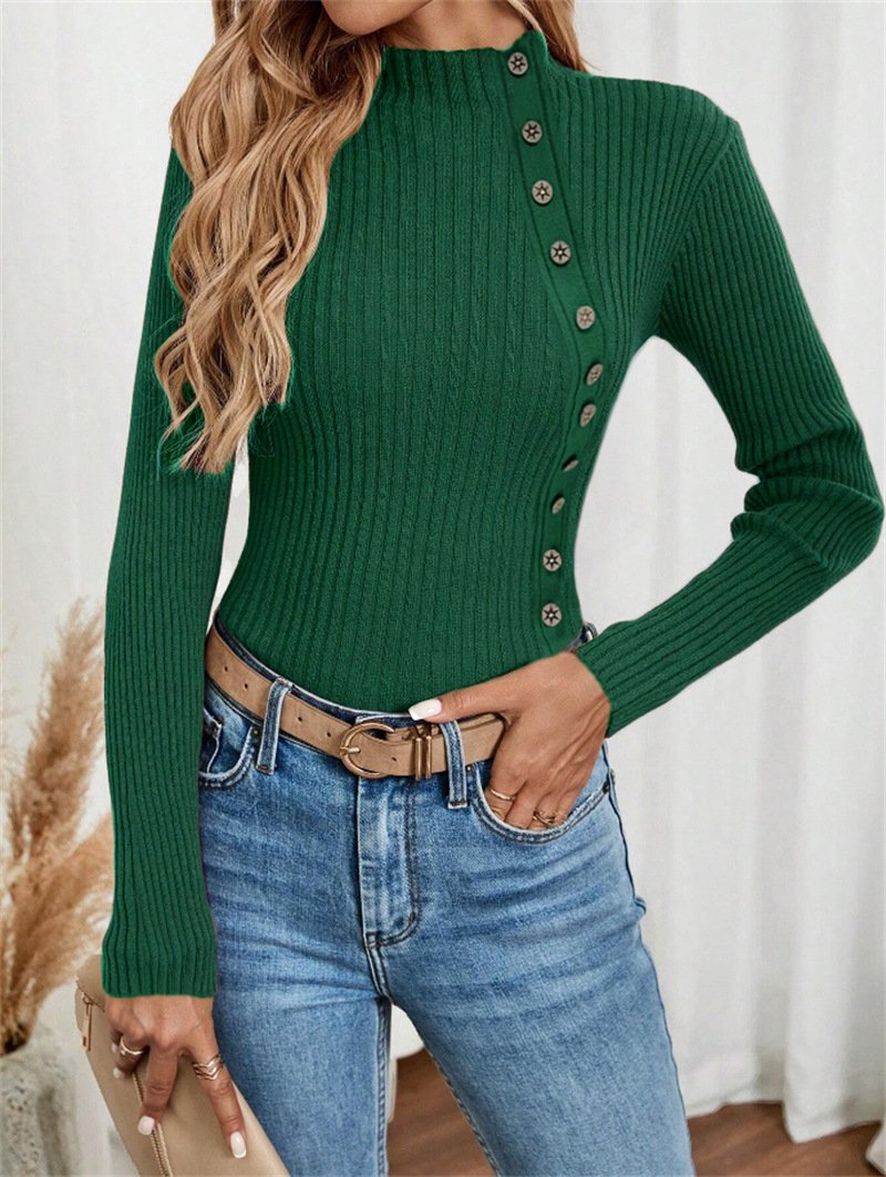 Turtleneck Long Sleeve Plain Regular Micro-Elasticity Loose Blouse For Women