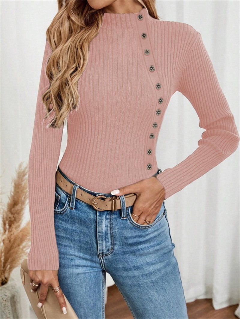 Turtleneck Long Sleeve Plain Regular Micro-Elasticity Loose Blouse For Women