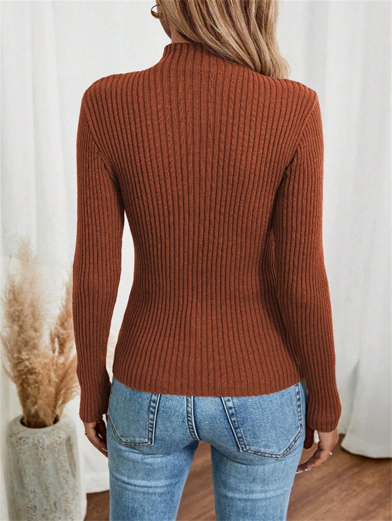 Turtleneck Long Sleeve Plain Regular Micro-Elasticity Loose Blouse For Women