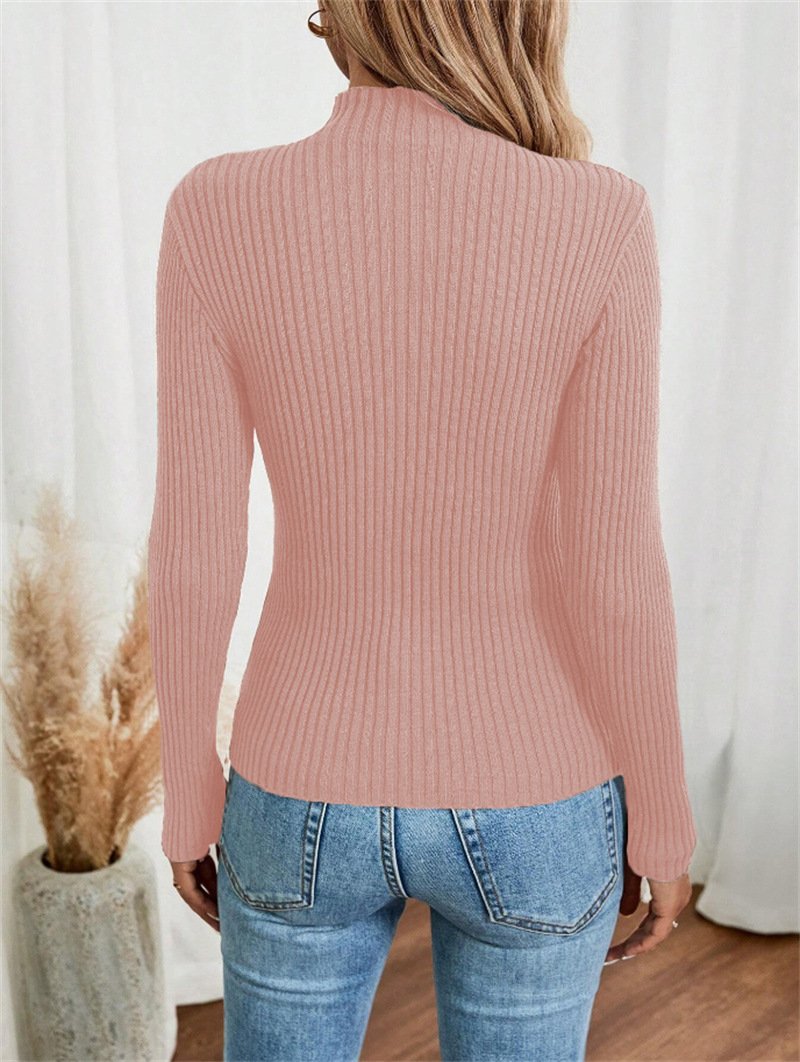 Turtleneck Long Sleeve Plain Regular Micro-Elasticity Loose Blouse For Women