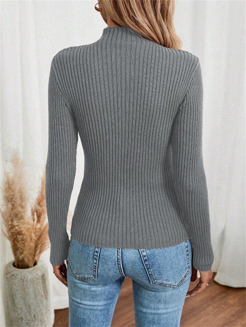 Turtleneck Long Sleeve Plain Regular Micro-Elasticity Loose Blouse For Women