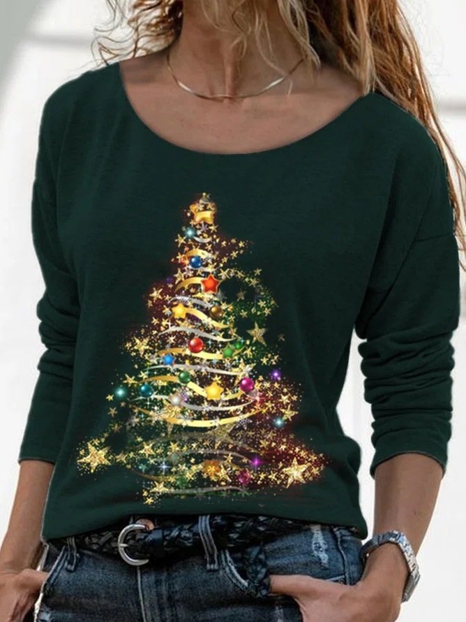 Casual Christmas Crew Neck Long Sleeve T-shirt