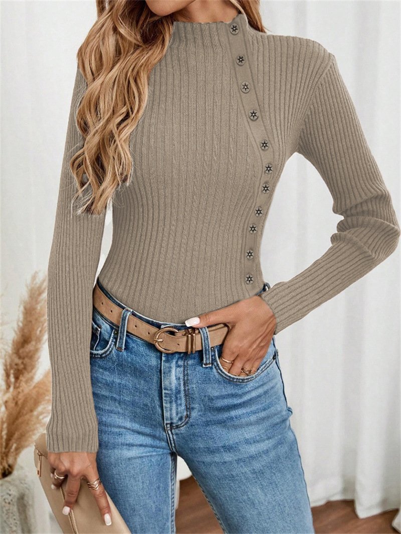 Turtleneck Long Sleeve Plain Regular Micro-Elasticity Loose Blouse For Women