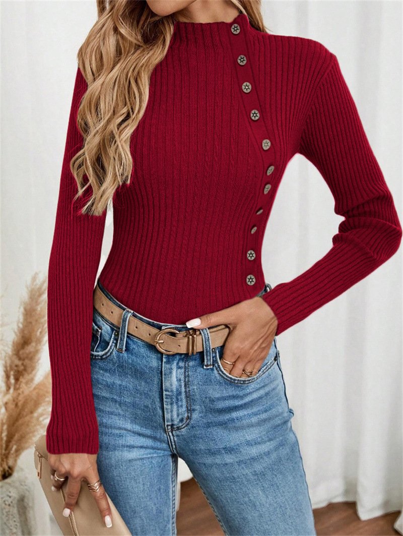 Turtleneck Long Sleeve Plain Regular Micro-Elasticity Loose Blouse For Women