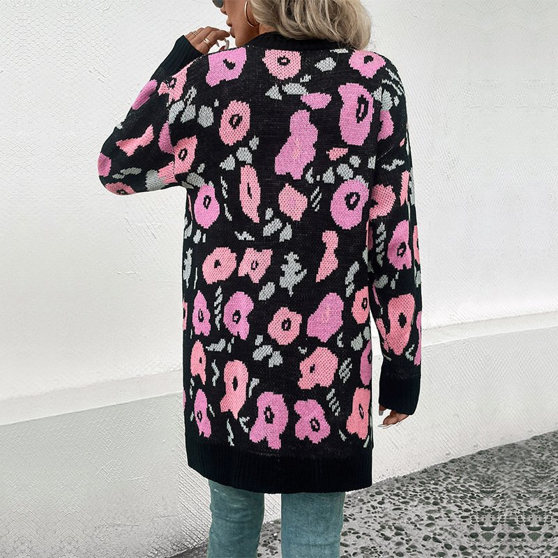 Women Yarn/Wool Yarn Floral Long Sleeve Comfy Casual Sweater