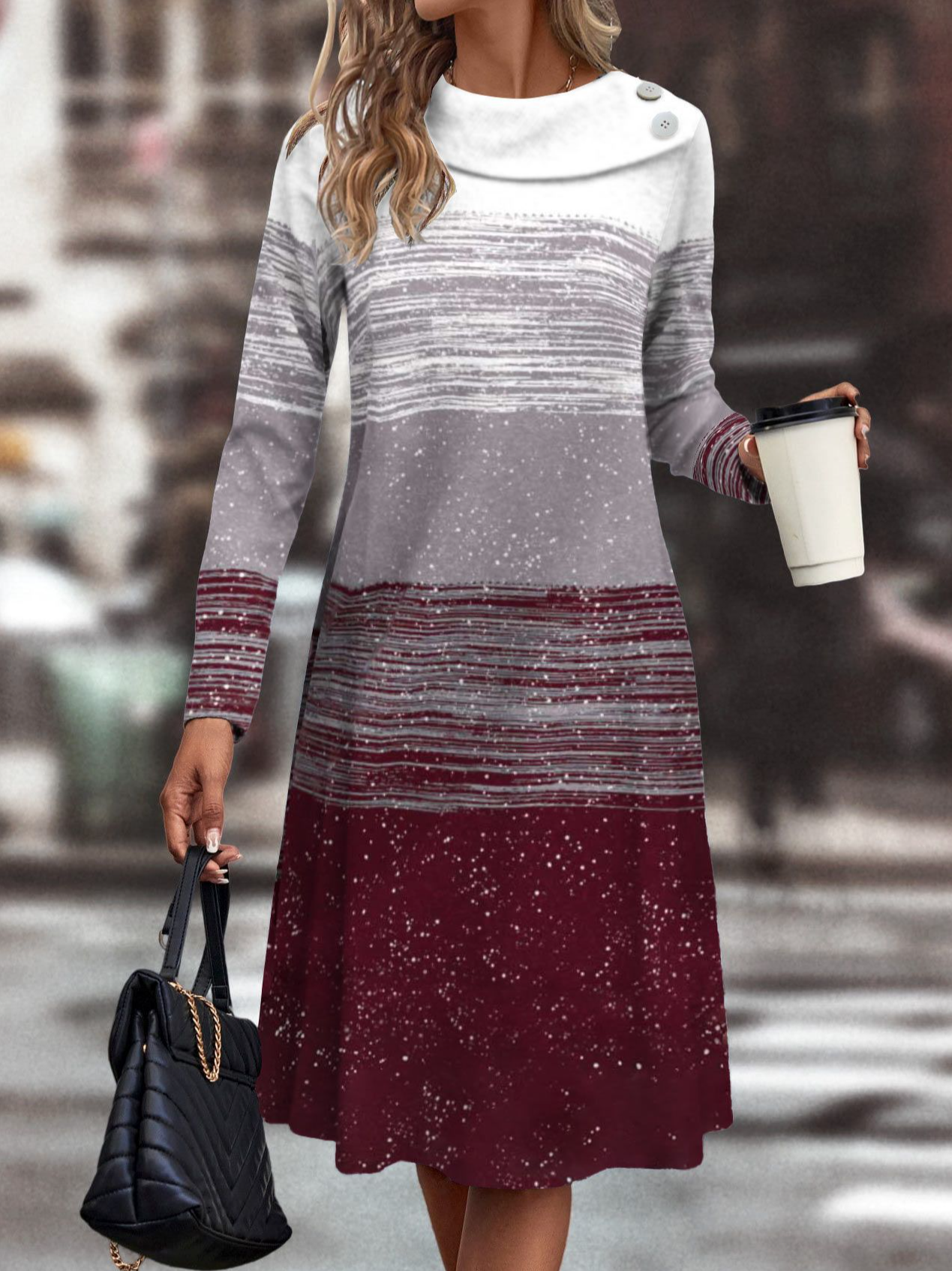 Women Ombre Shawl Collar Long Sleeve Comfy Casual Maxi Dress