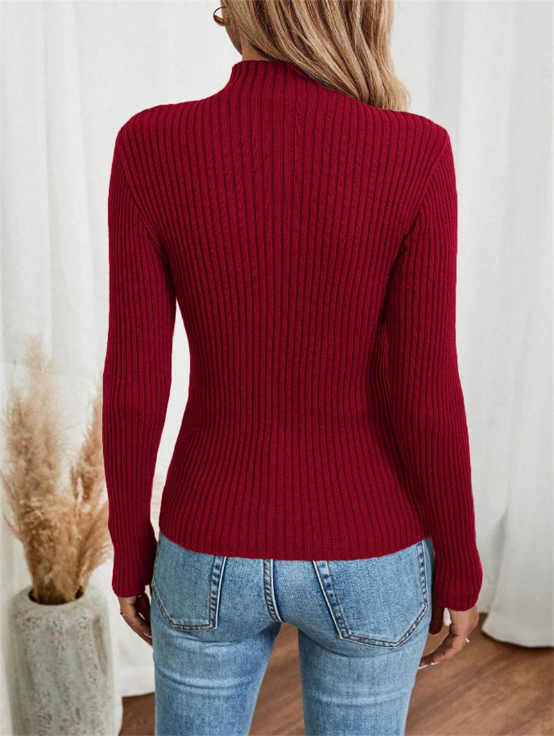 Turtleneck Long Sleeve Plain Regular Micro-Elasticity Loose Blouse For Women