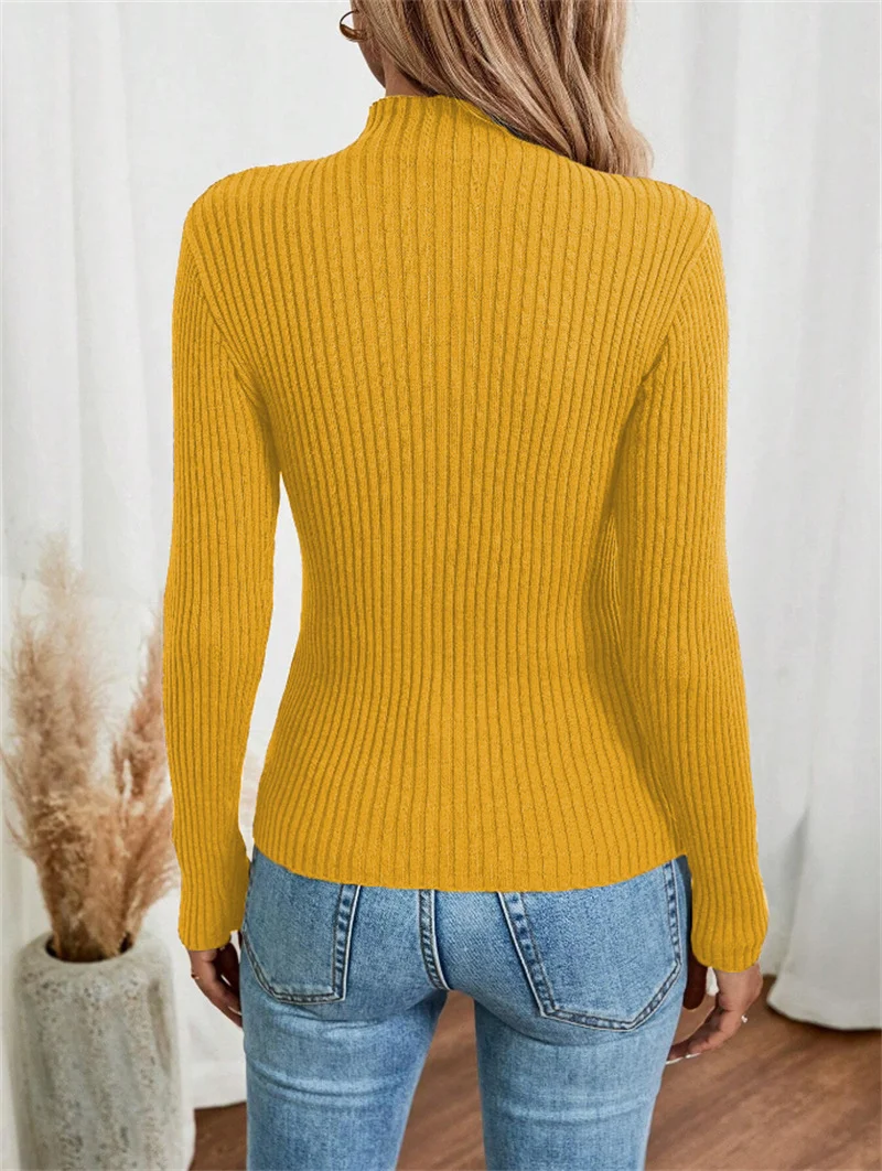 Turtleneck Long Sleeve Plain Regular Micro-Elasticity Loose Blouse For Women