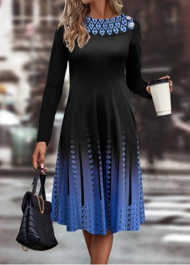 Women Ombre Shawl Collar Long Sleeve Comfy Casual Maxi Dress