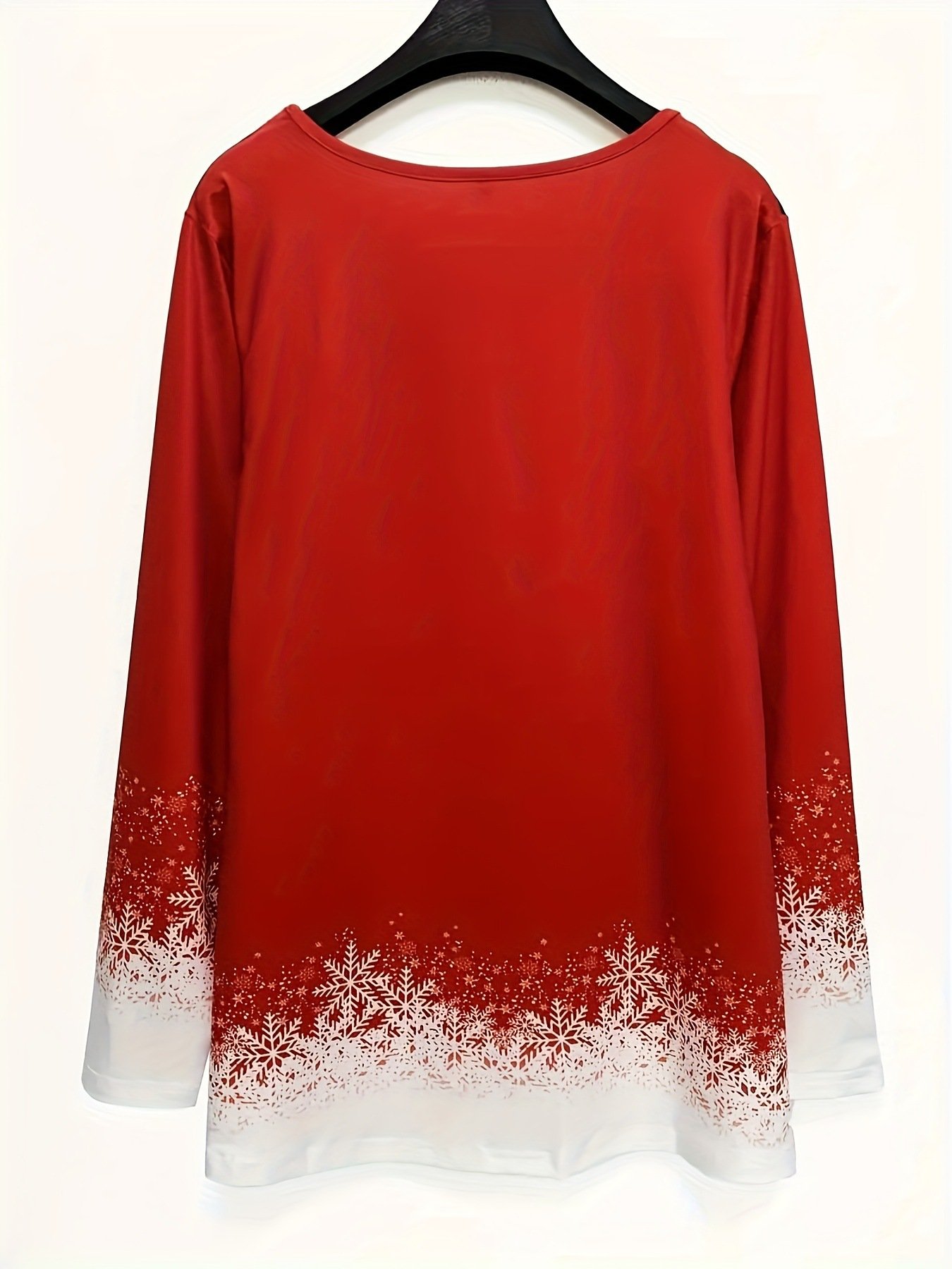 Crew Neck Long Sleeve Christmas Regular Micro-Elasticity Loose Blouse For Women