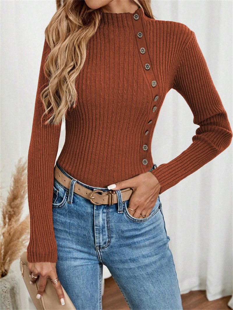 Turtleneck Long Sleeve Plain Regular Micro-Elasticity Loose Blouse For Women