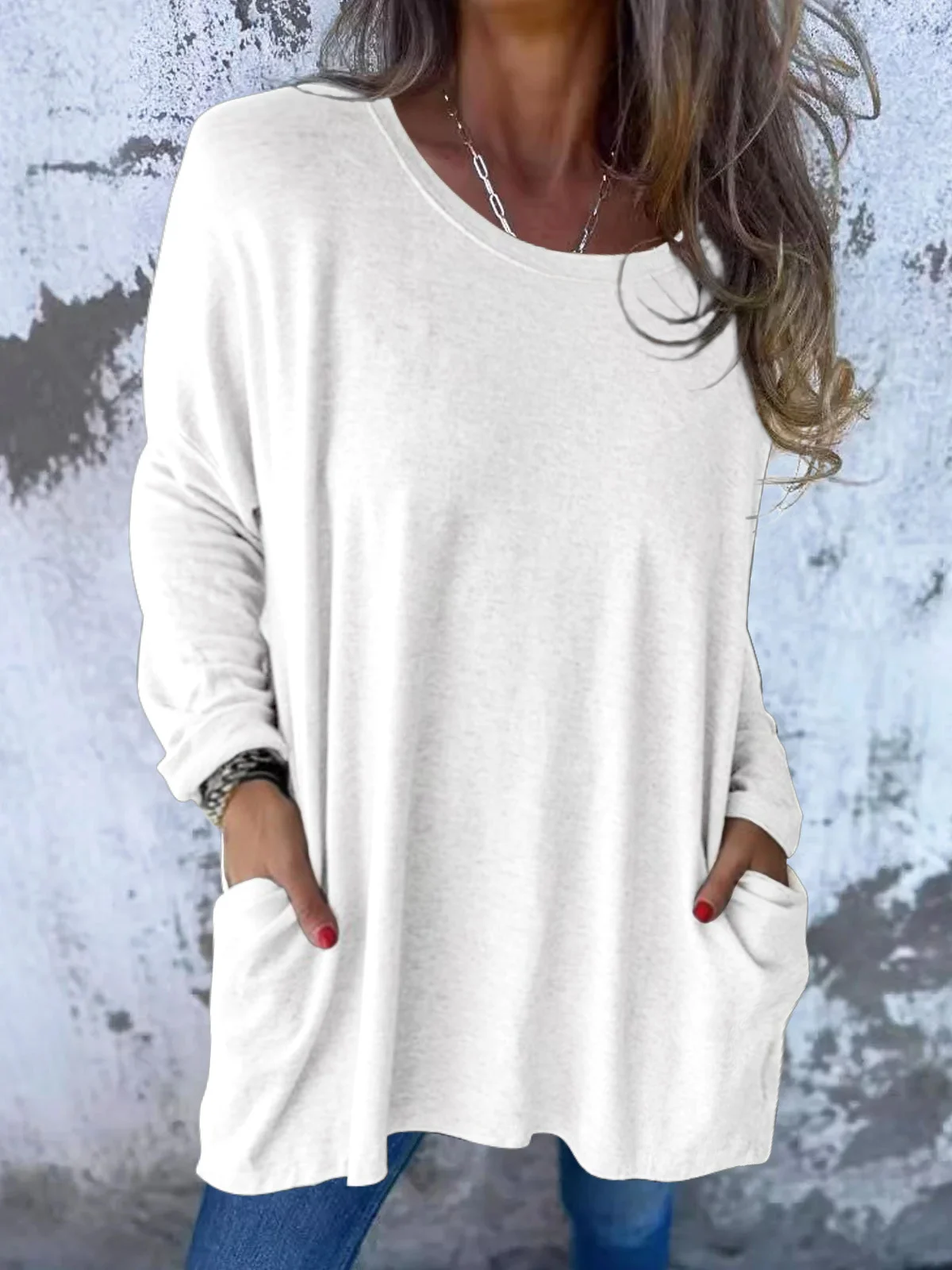 Women Yarn/Wool Yarn Plain Long Sleeve Comfy Casual Sweater