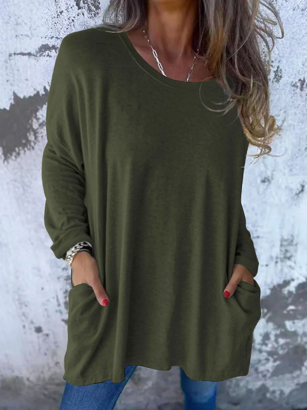 Women Yarn/Wool Yarn Plain Long Sleeve Comfy Casual Sweater