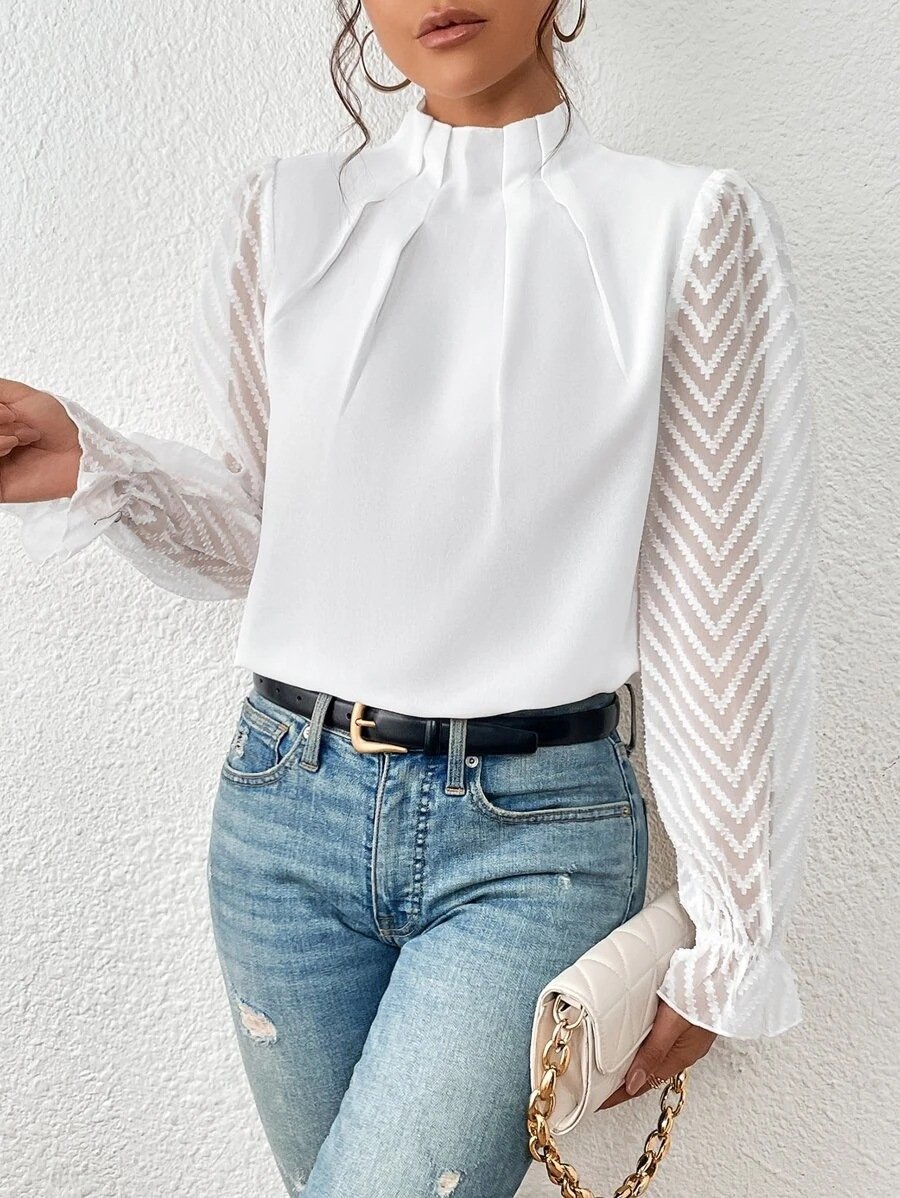 Casual Plain Mock Neck Long Sleeve T-shirt