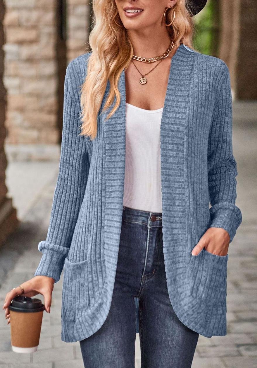 Women Plain Long Sleeve Comfy Casual Cardigan