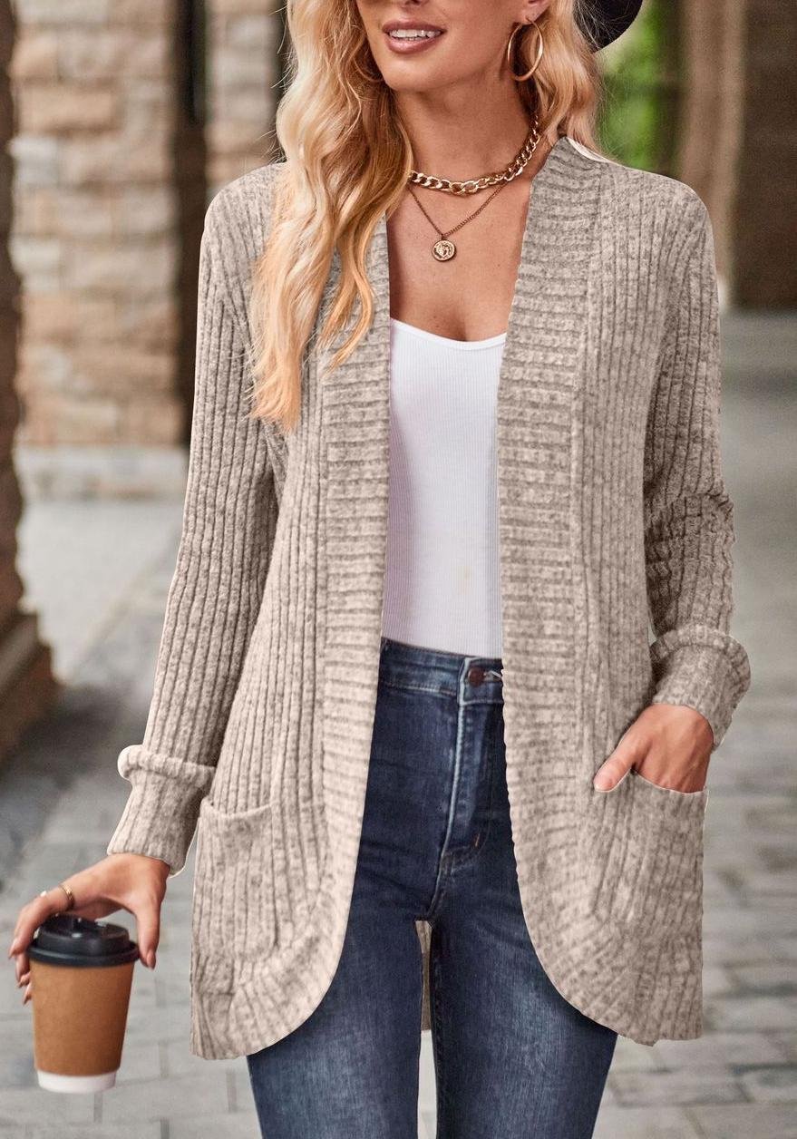 Women Plain Long Sleeve Comfy Casual Cardigan