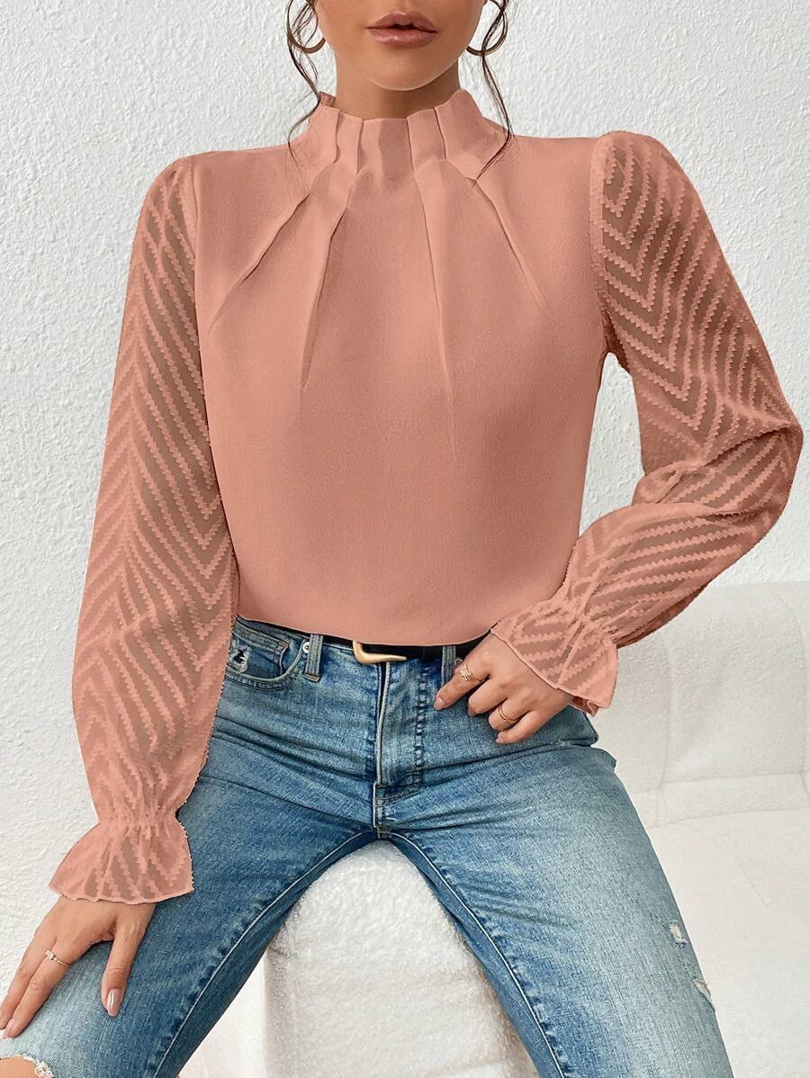 Casual Plain Mock Neck Long Sleeve T-shirt