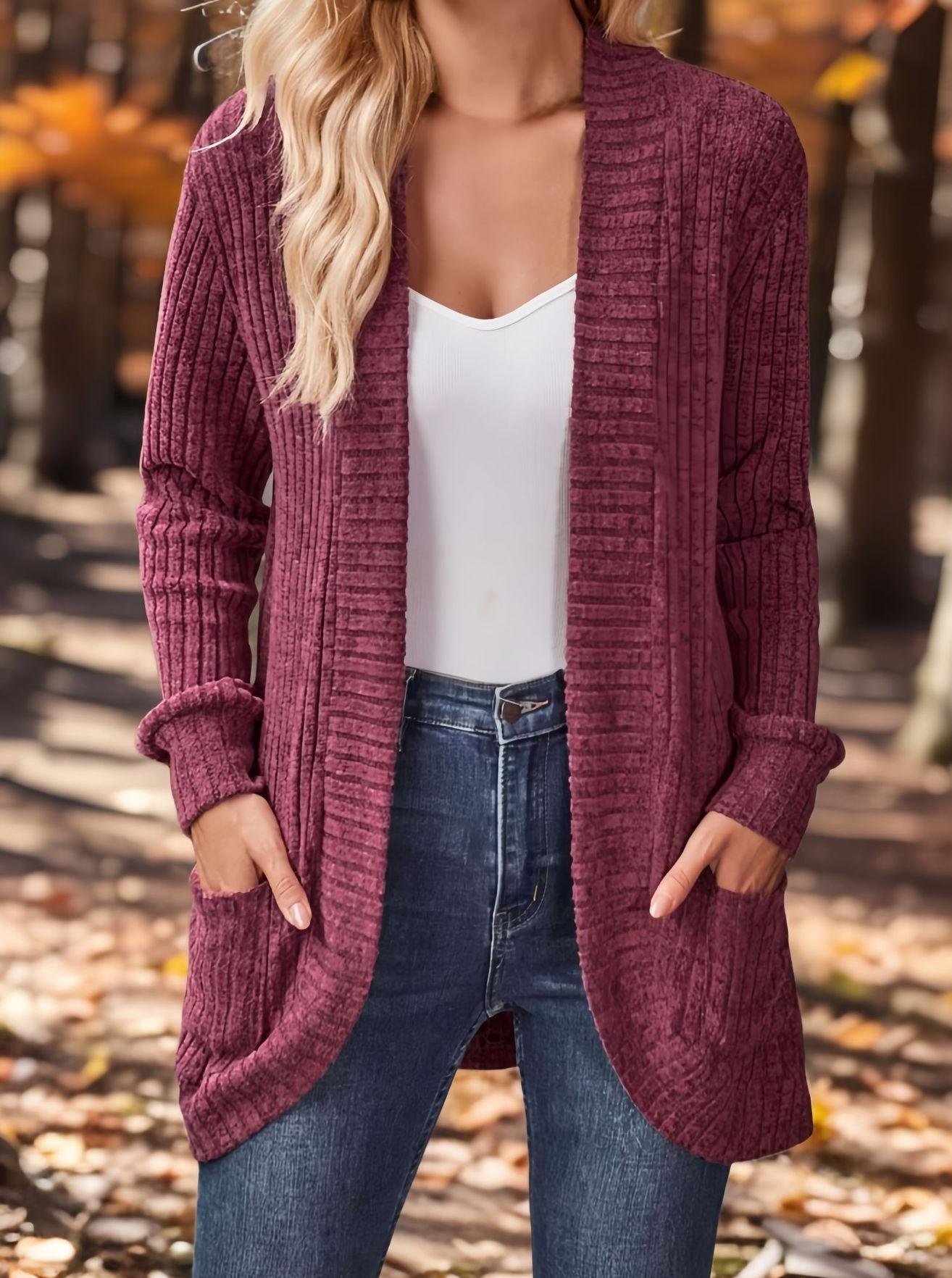 Women Plain Long Sleeve Comfy Casual Cardigan