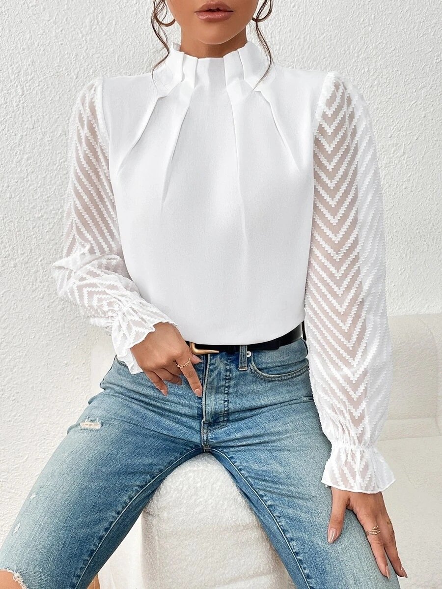 Casual Plain Mock Neck Long Sleeve T-shirt