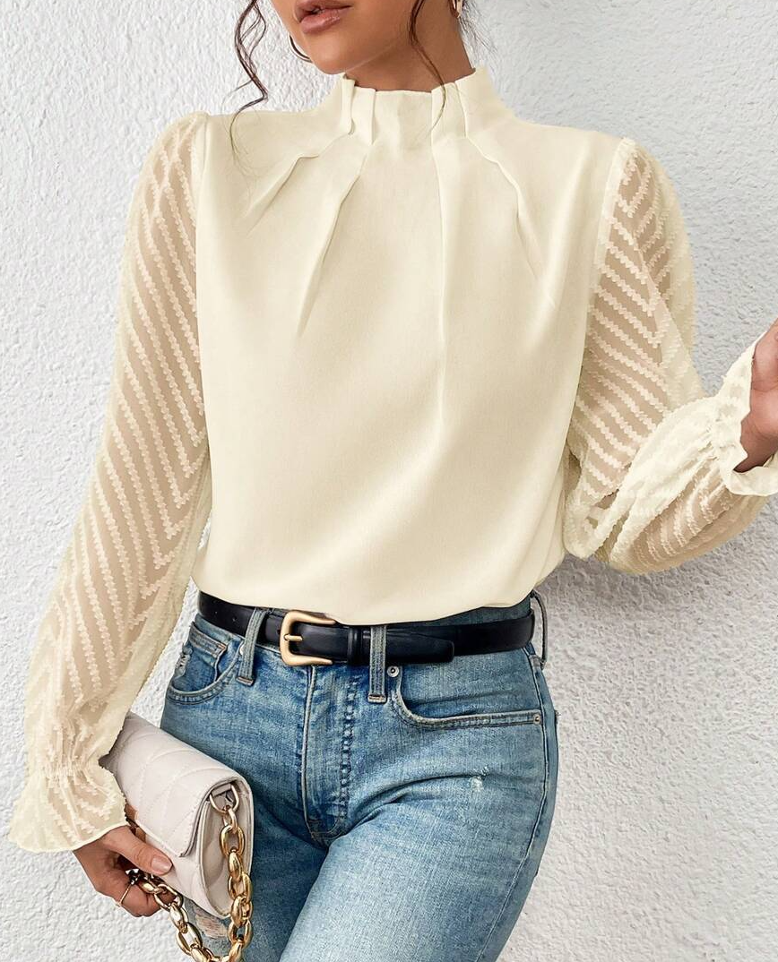 Casual Plain Mock Neck Long Sleeve T-shirt