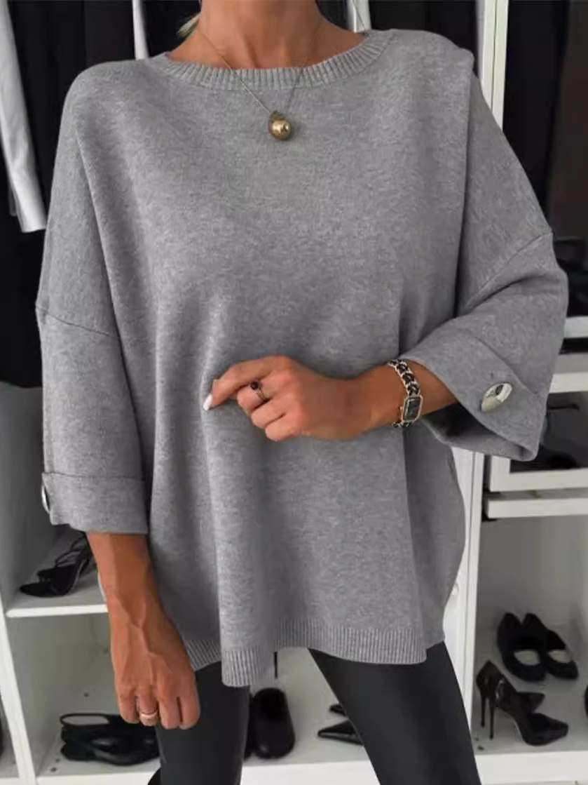 Women Yarn/Wool Yarn Plain Long Sleeve Comfy Casual Sweater