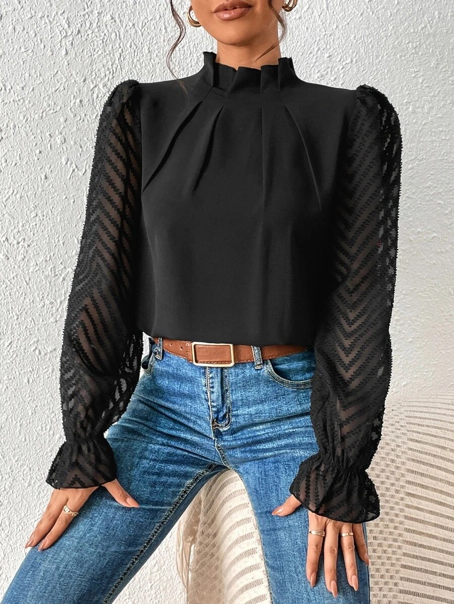 Casual Plain Mock Neck Long Sleeve T-shirt