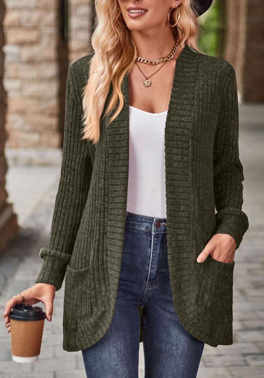 Women Plain Long Sleeve Comfy Casual Cardigan