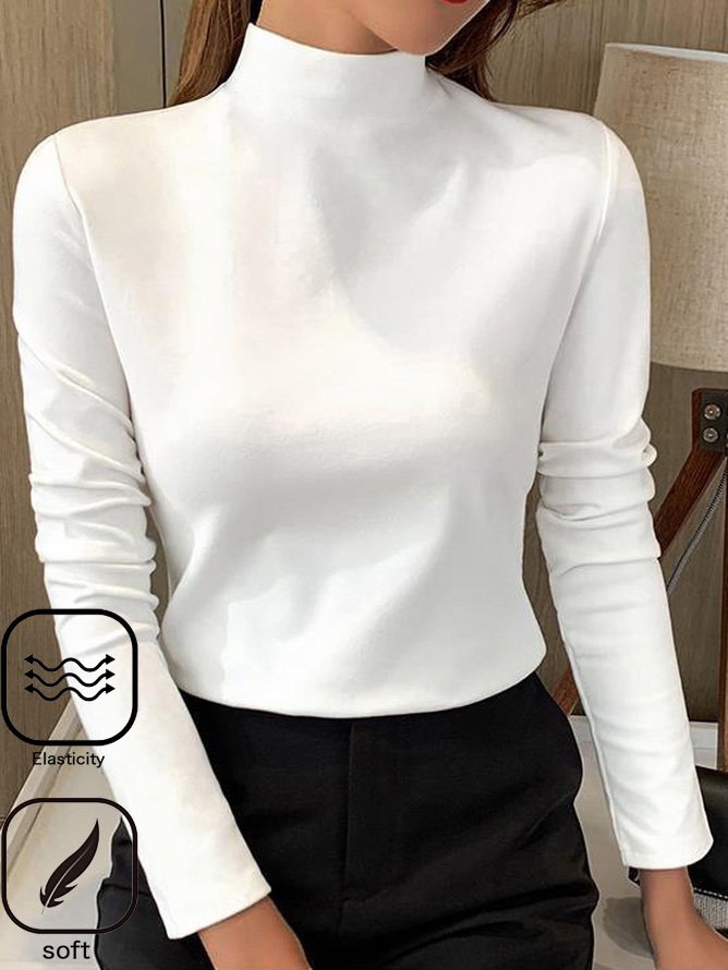 Casual Plain Mock Neck Long Sleeve T-shirt