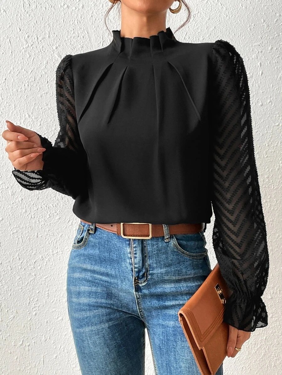 Casual Plain Mock Neck Long Sleeve T-shirt