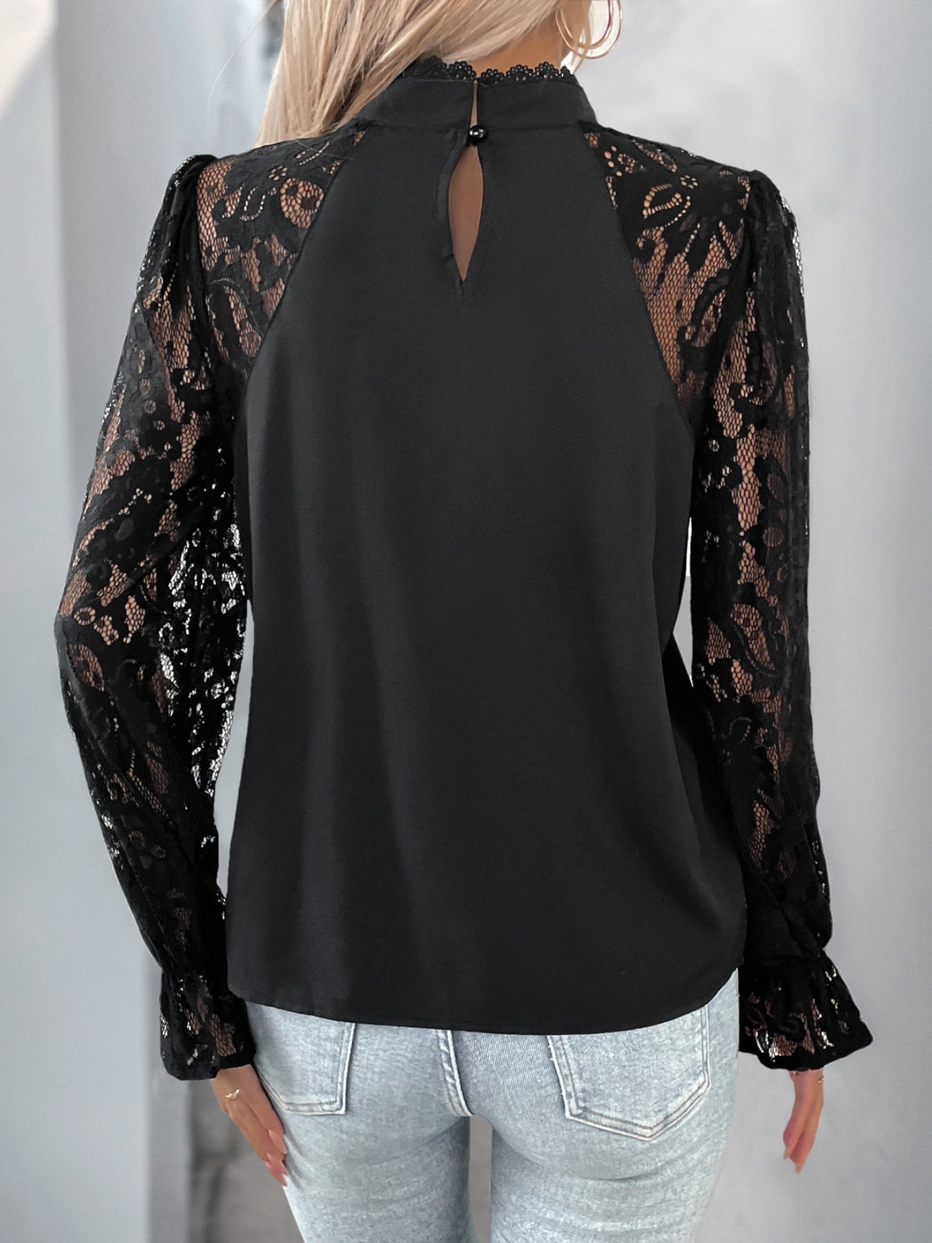 Turtleneck Long Sleeve Heart/Cordate Lace Regular Micro-Elasticity Loose Blouse For Women