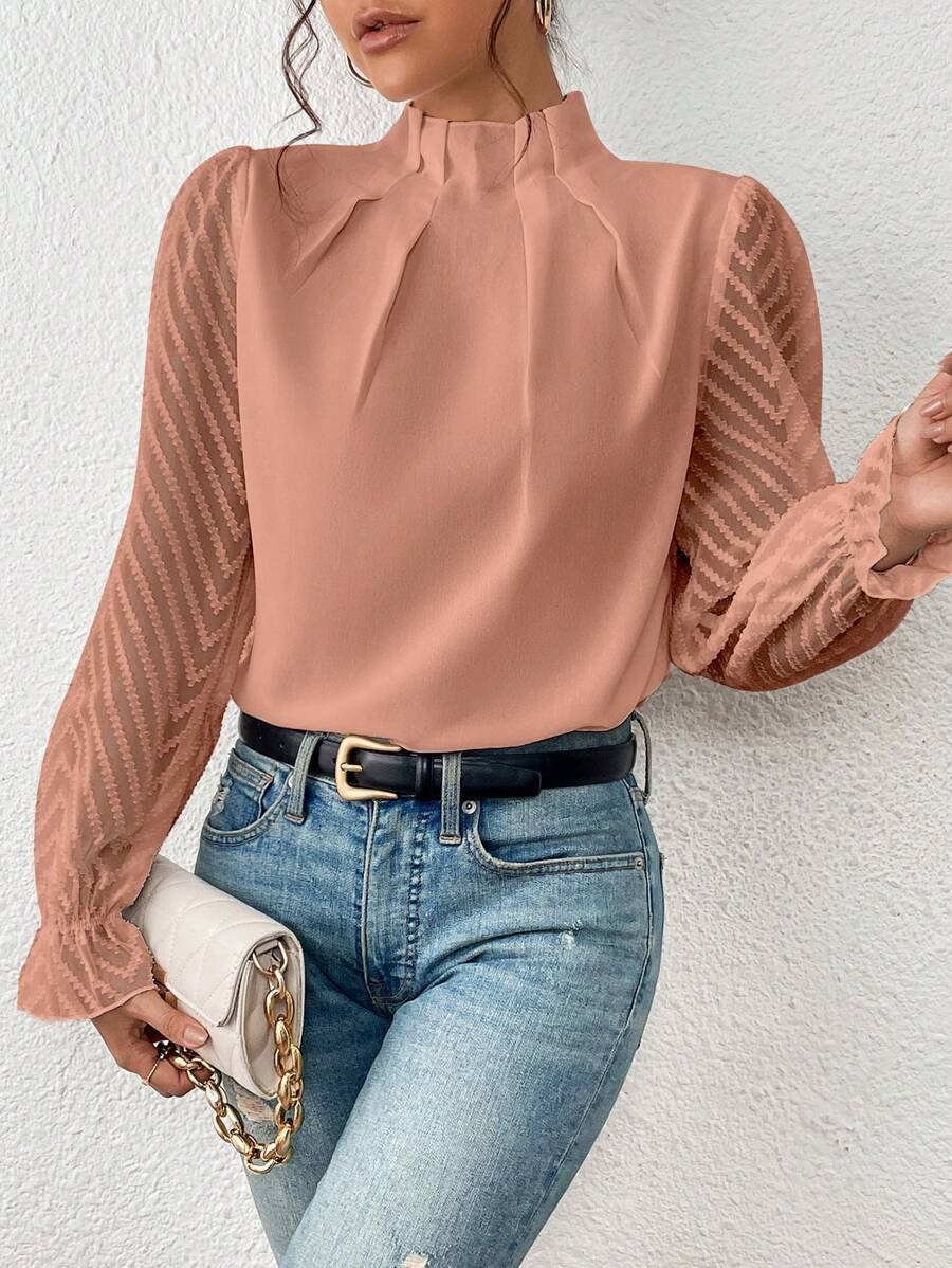 Casual Plain Mock Neck Long Sleeve T-shirt