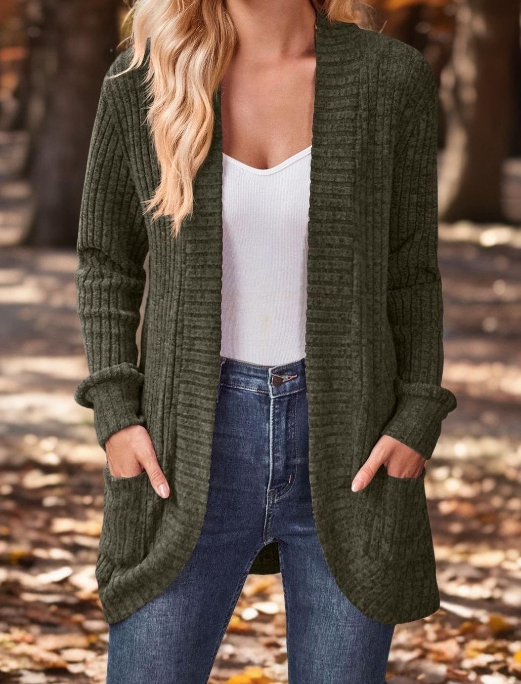 Women Plain Long Sleeve Comfy Casual Cardigan