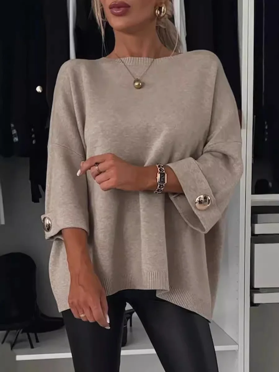 Women Yarn/Wool Yarn Plain Long Sleeve Comfy Casual Sweater