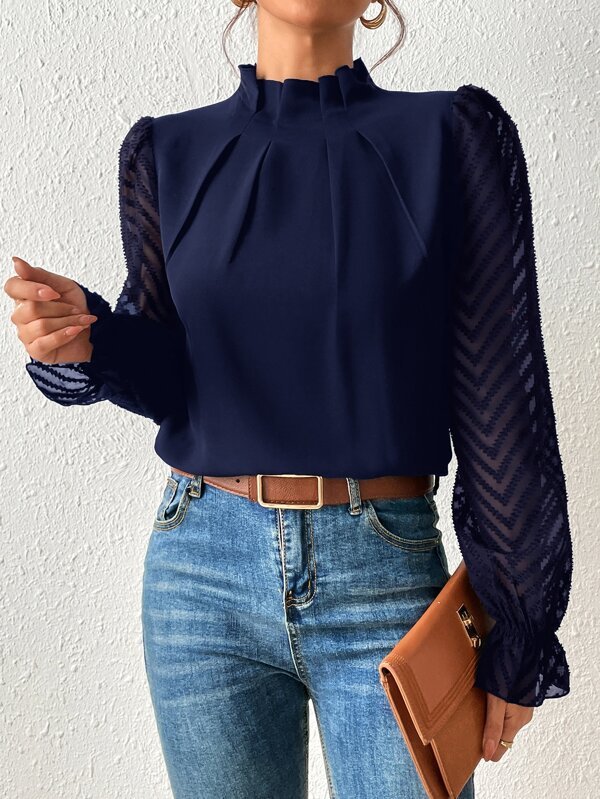 Casual Plain Mock Neck Long Sleeve T-shirt