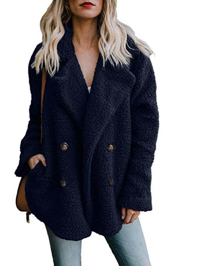 Women's Plain Flannel Jacket Heavyweight Loose Teddy Jacket