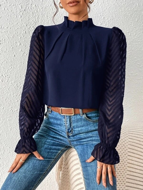 Casual Plain Mock Neck Long Sleeve T-shirt