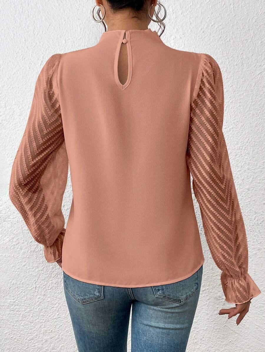 Casual Plain Mock Neck Long Sleeve T-shirt