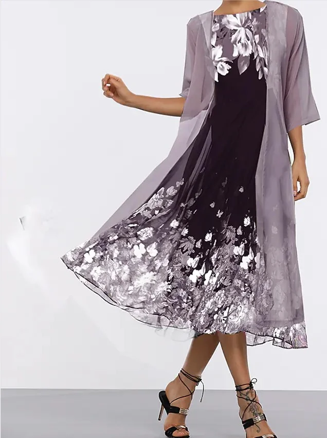 Women 3D Printing Two-Piece Set Daily Half Sleeve Casual Summer Coat With Skirt Matching Set