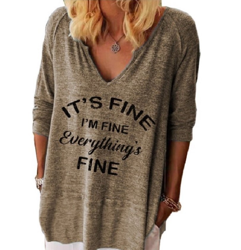 Casual Text Letters V Neck Long Sleeve T-shirt