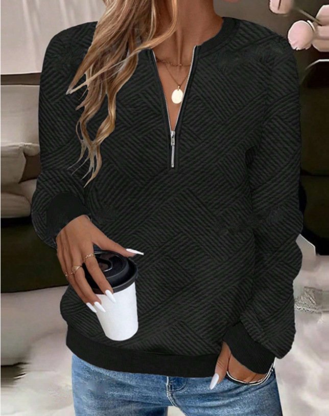 Casual Notched Plain Sweatshirt Zipper