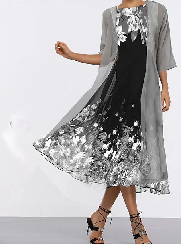 Women 3D Printing Two-Piece Set Daily Half Sleeve Casual Summer Coat With Skirt Matching Set