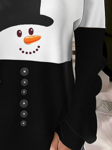 Casual Crew Neck Christmas Snowman Sweatshirt Printing