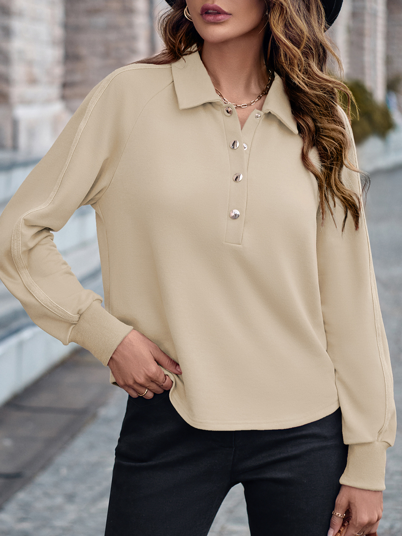 Shirt Collar Long Sleeve Plain Buckle Regular Medium Elasticity Loose Blouse For Women