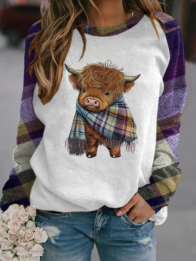 Casual Crew Neck Animal Sweatshirt