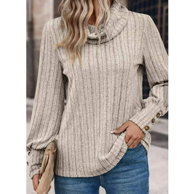 Turtleneck Long Sleeve Plain Lace Regular Micro-Elasticity Loose Blouse For Women