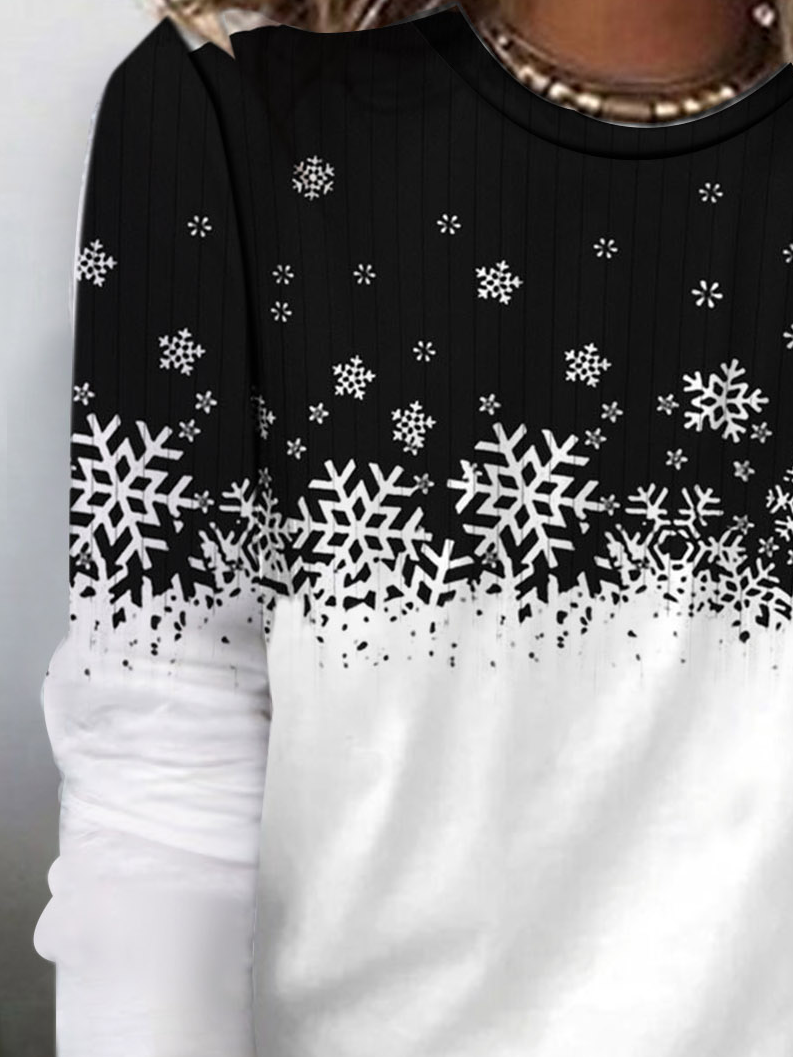 Casual Snowflake Crew Neck Long Sleeve T-shirt